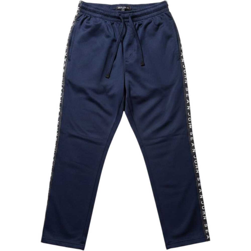 Sean John Mens Navy Blue Logo Tape Side Stripe Track Pants Sz Large Relaxed Fit